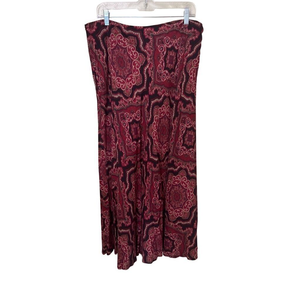 VTG Red & Black Paisley Midi Skirt Sz 16 East 5th Boho‎